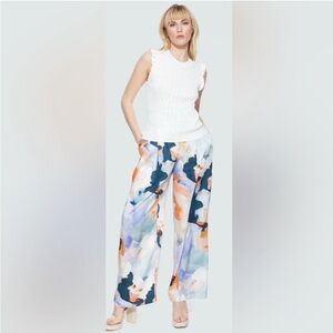 Dex Orange Blue White Abstract Wide Leg Women's Plus Dress Pant Trousers Slacks